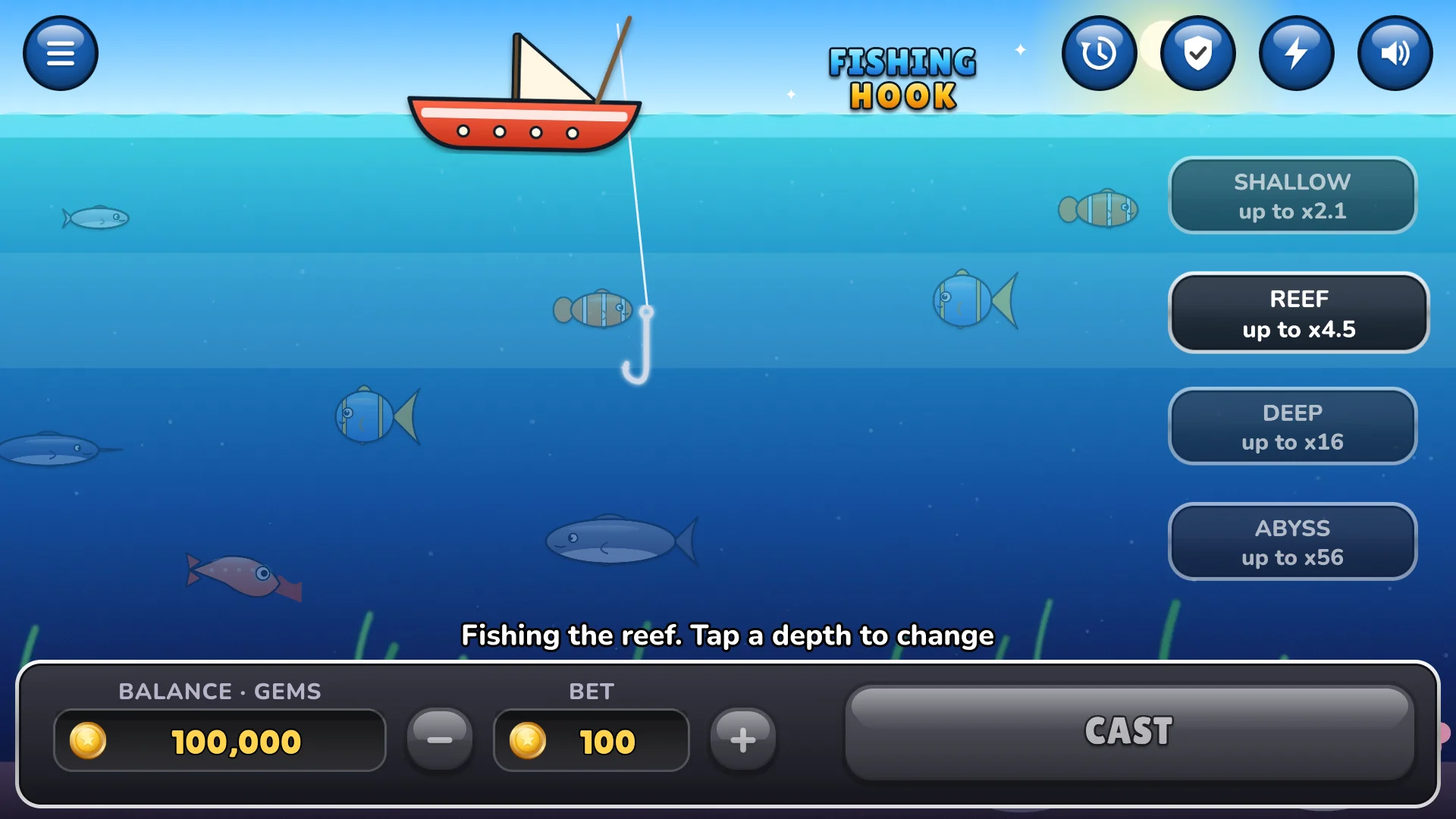 The hook sinks into the reef