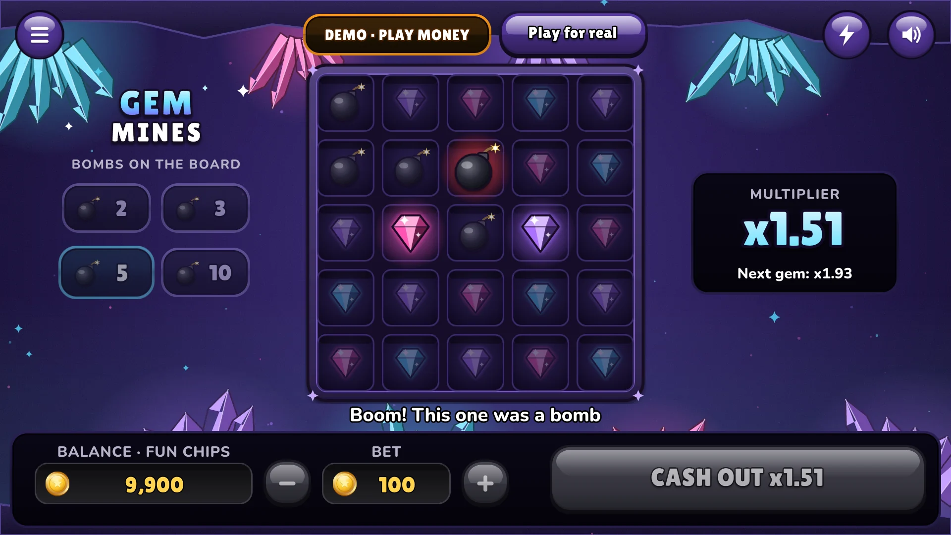 Hit a bomb and the whole board is revealed
