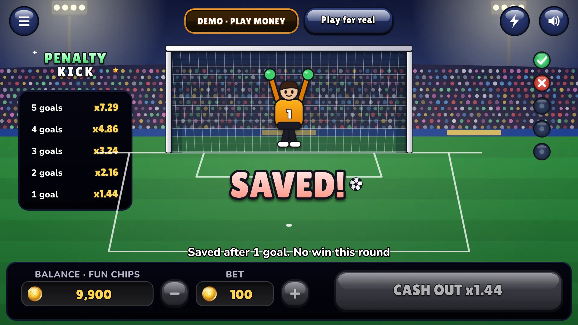 If the keeper guesses your corner, the shot is saved