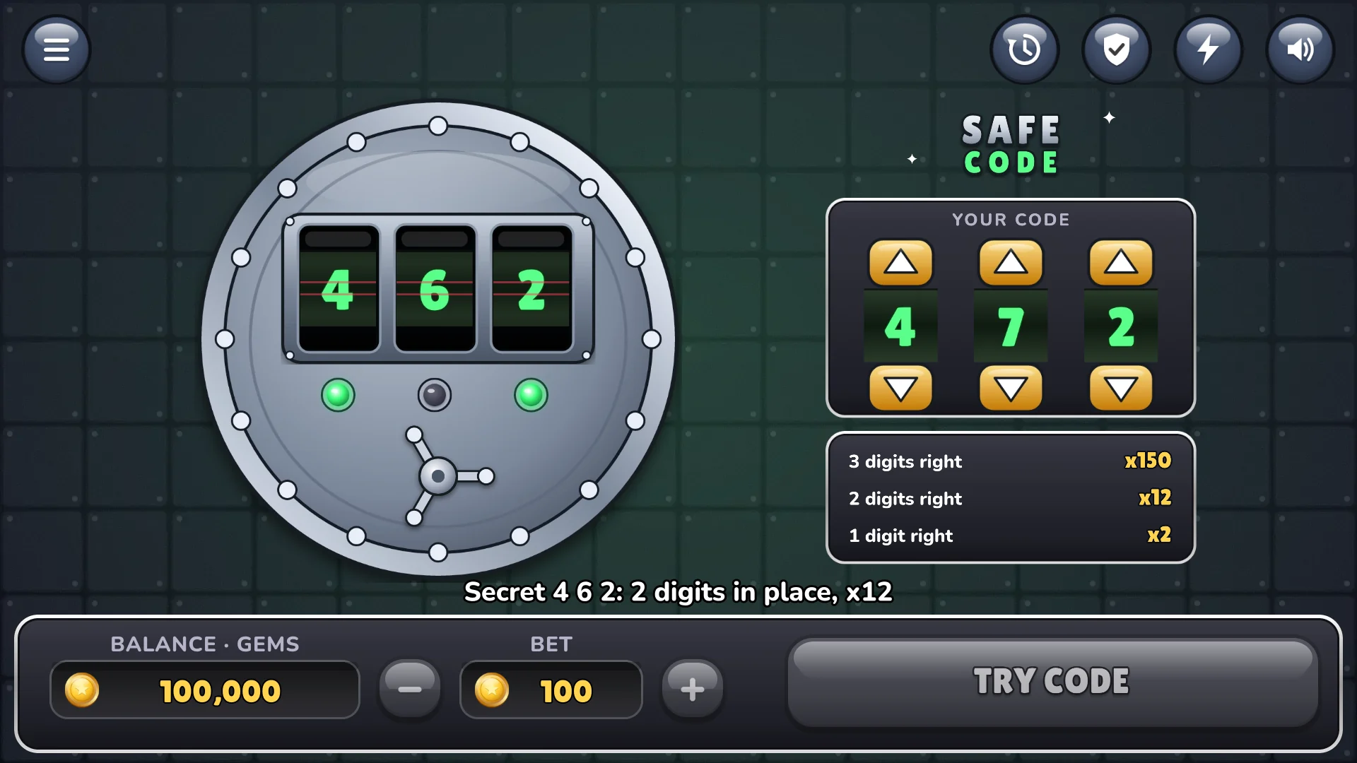 Every digit in the right place lights a lamp
