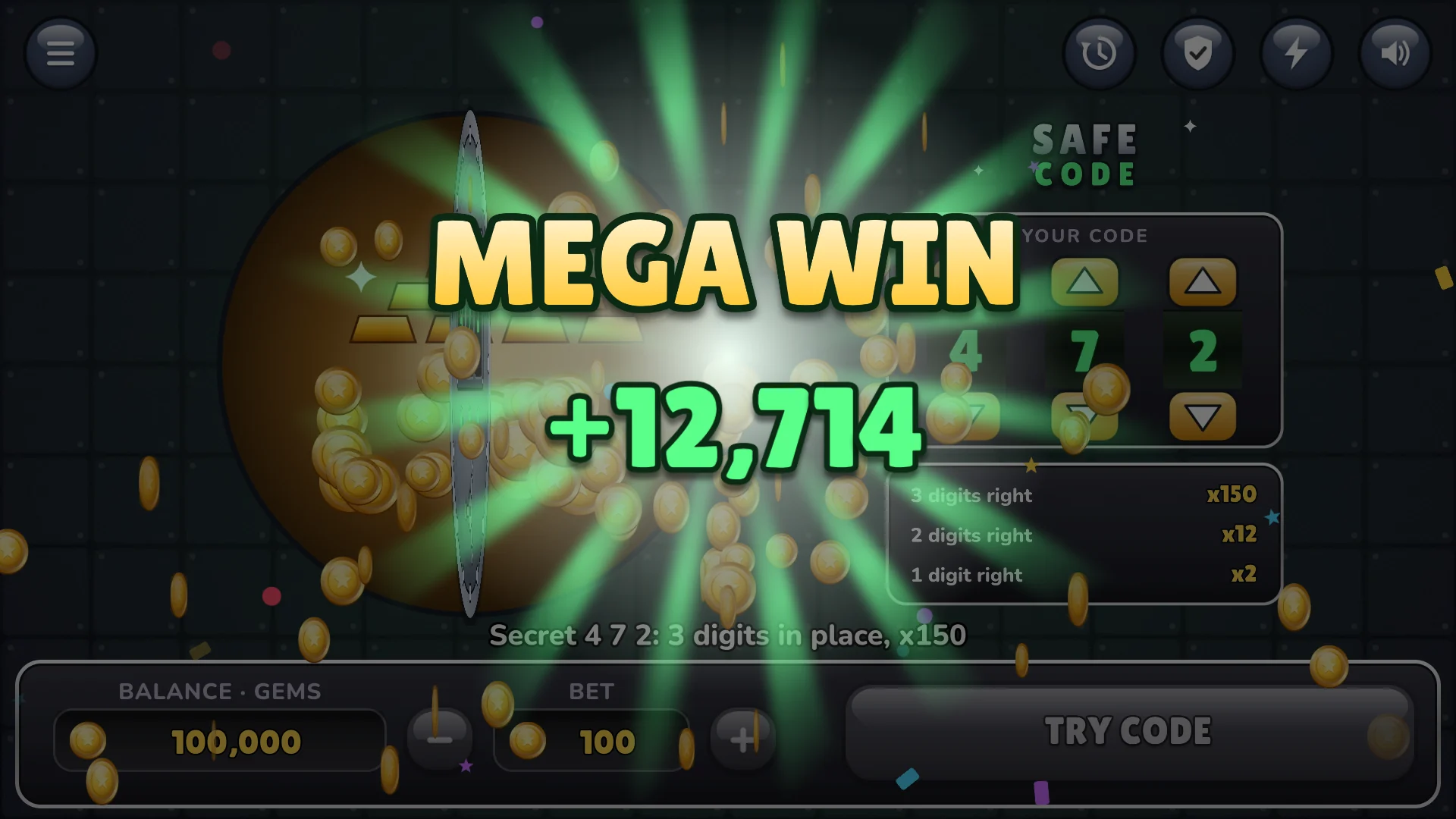 All three digits open the safe for a hundred and fifty times the bet
